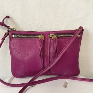 Fossil‎ Fuschia Genuine Leather Erin Crossbody Bag Double Zip Front Pocket